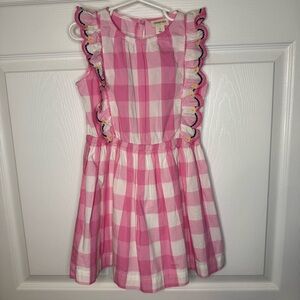 Crewcuts Pink and White Gingham Dress with Embroidered Ruffles Girls Size 5 EUC